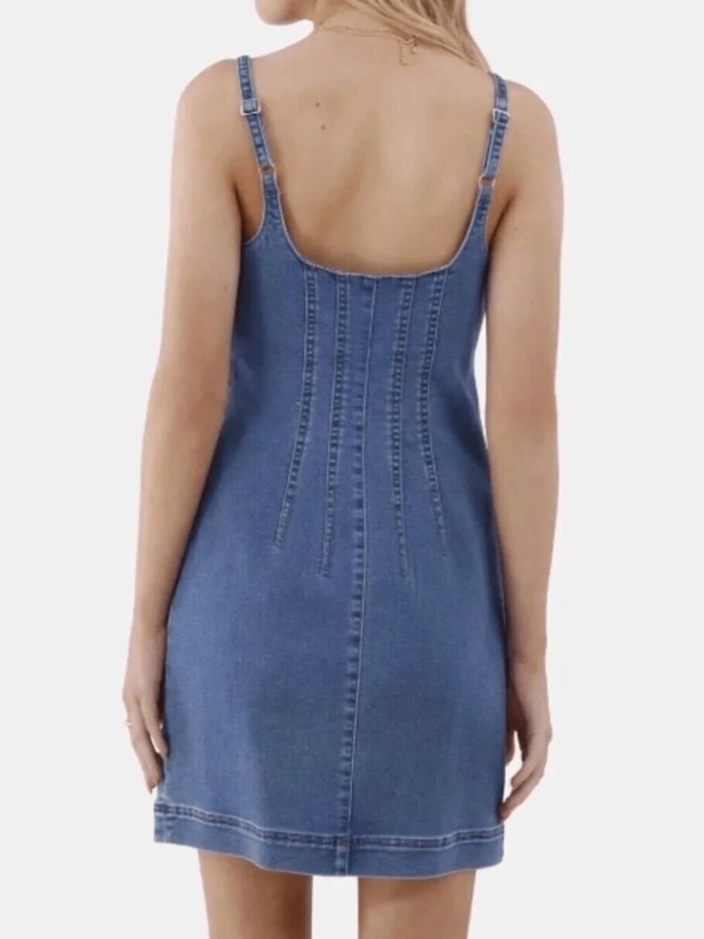 No Boundaries Women's Med Wash Sleeveless Denim Mini Dress XS (0-2) - Picture 2 of 3